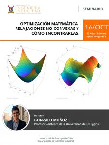 [:es]CHARLA: OPTIMIZACIÓN MATEMÁTICA, RELAJACIONES NO-CONVEXAS Y CÓMO ENCONTRARLAS.[:] @ Departamento Ingeniería Industrial Universidad de Santiago de Chile